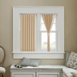 NICETOWN Room Darkening Kitchen Curtains for Cabinet, Farmhouse Small Window Drapes with Rings Energy Efficient Privacy Shades for Classroom Living Room, Biscotti Beige, W38 x L36 inches, 1 Panel