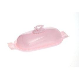 Classic Pink Milk Glass Butter Dish Handled Sides Glass Pull Top