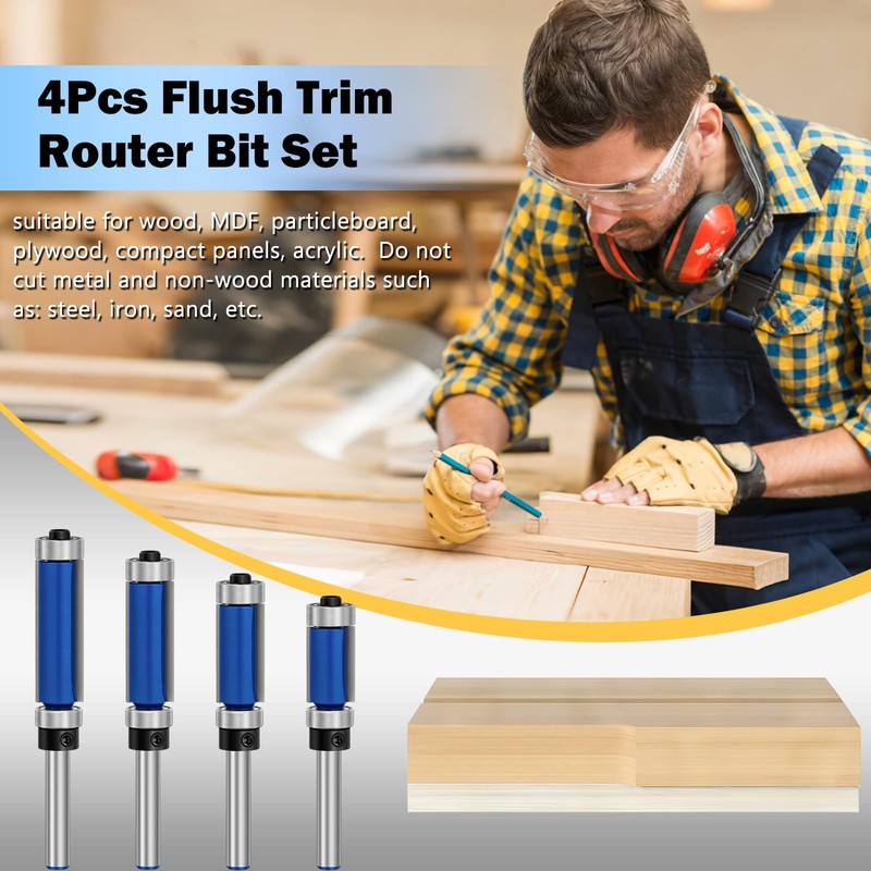 Pynsseu 4 Pcs Flush Trim Router Bits 1/4 Inch Shank