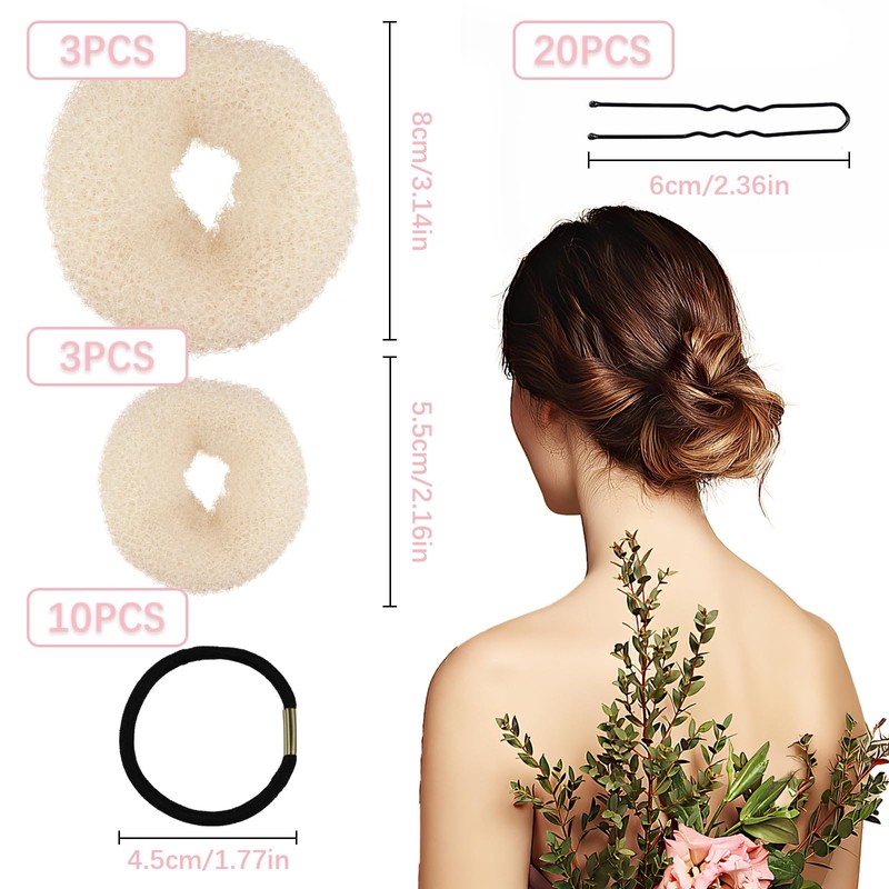 Cuscinetti per chignon piccoli e grandi, 6 pezzi