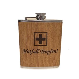 Stainless Steel Hip Flask 170 ml in Wood Look - Ideal for On the Go, Robust & Durable, Drinking Bottle, Gift Idea (Emergency Drops)
