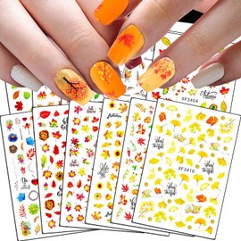 Maple Leaf Nail Art Stickers, Fall Thanksgiving 3D Self-Adhesive Sticker Design, Flowers Autumn Leaf Pumpkin Nail Art Decals for Women Manicure Holiday Decorations, Maple Leaves Nail Transfer Decal