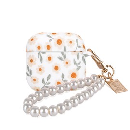 CameCosy Compatible for AirPods 4th Generation Case for Women with Little White Flowers Design, Soft TPU Shockproof Protective Skin Cover for Airpods 4 Gen with Pearl Bracelet Keychain