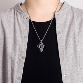 HUKKUN Miraculous Medal Sterling Silver Black Obsidian Four Way Cross Necklace Sacred Heart Saint Chistopher St Joseph Virgin Mary Necklace Scapulars Catholic Jewelry Gift for Men