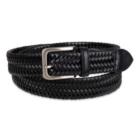 Tommy Bahama Men's Stretch Leather Braid Belt, Black Braid, Medium (34-36)