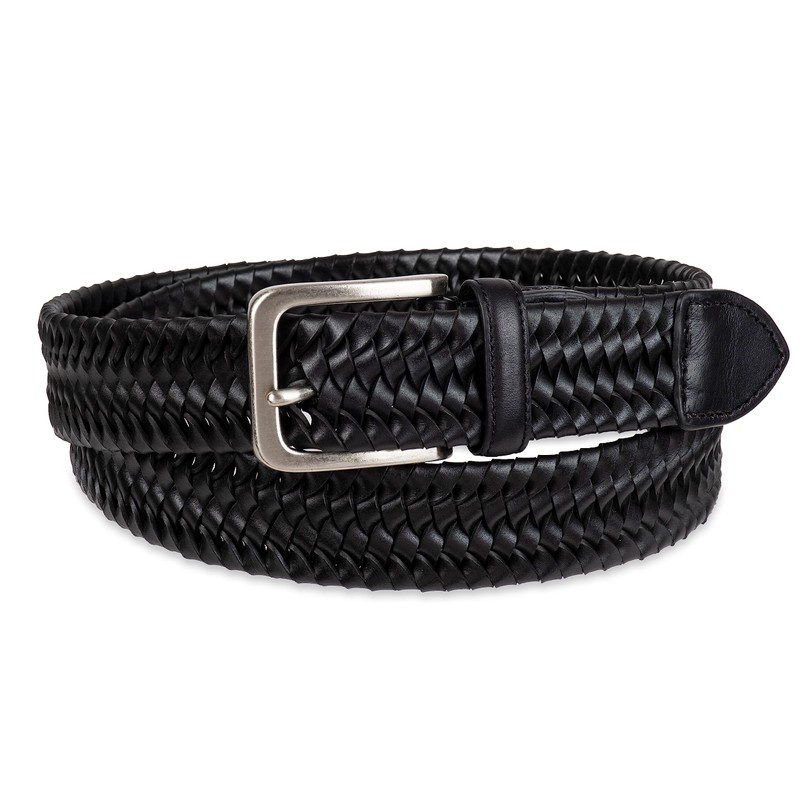 Tommy Bahama Men's Stretch Leather Braid Belt, Black Braid, Medium
