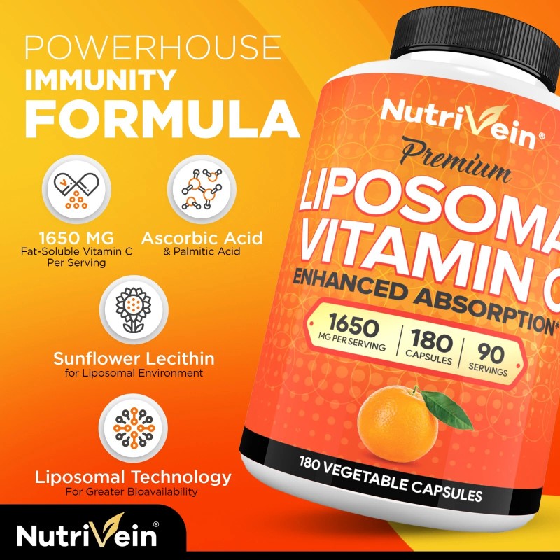 Nutrivein Liposomal Vitamin C 1650mg -180 Capsules - High Absorption