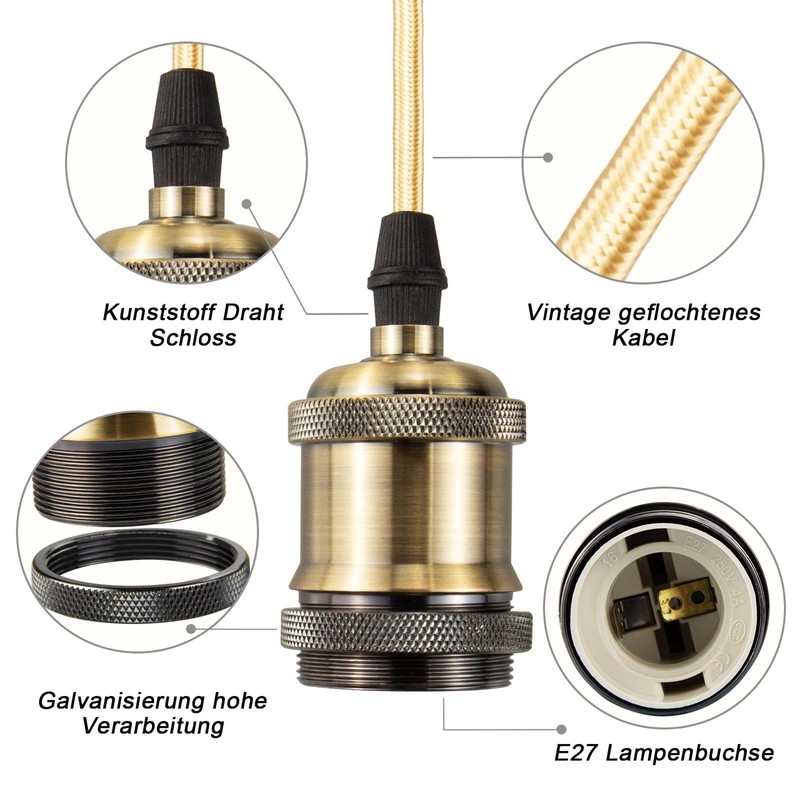 Urcianow Antique Brass Ceiling Pendant Light with E27 Socket and