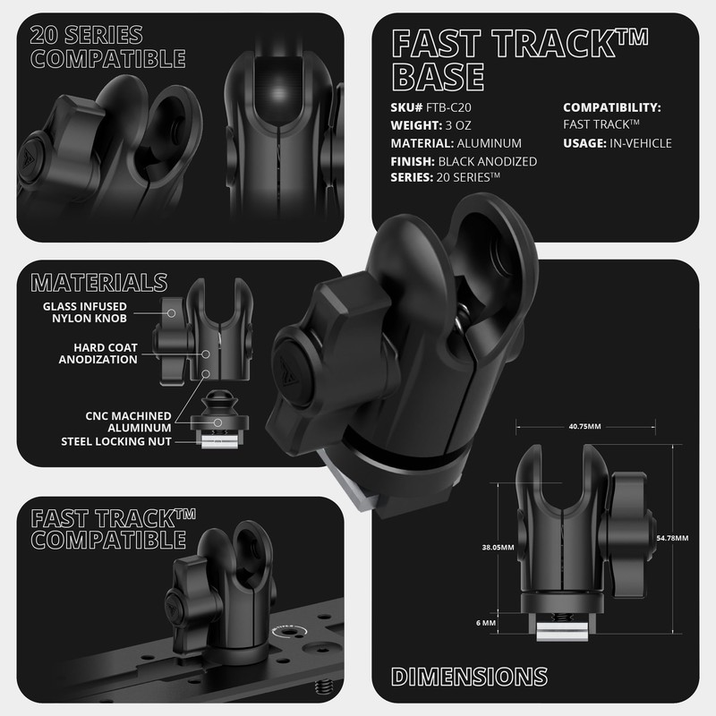 Tackform TRAXX 20mm Ball Socket with Fast Track Base -