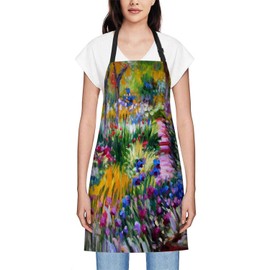 Smooffly Monet The Iris Garden Apron Unisex Adjustable Bib Apron, Cooking Kitchen Chef Apron, Women Men Apron for Home Kitchen, Restaurant, Coffee house