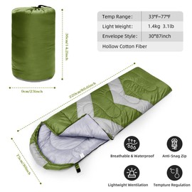 Zusentee Sleeping Bag 3-4 Seasons for Outdoor Camping Warm Single Adults Waterproof Lightweight Ultralight Sleeping Bag for Adults Children Camping Hiking Travel Army Green