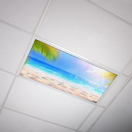 Fluorescent Light Cover for Classroom Ceiling Lights - Premium Backlit Film Insert 2x4 (22.38"x46.5") Florescent Fixture (Pack of 1) School, Office, Sensory, Improve Focus, Eliminate Headaches - Beach