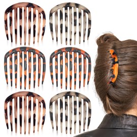 6PCS French Tortoise Hair Combs, 7-Tooth Hair Side Comb, Curved Comb Clip To Make A French Twist & Backcomb Front Hair