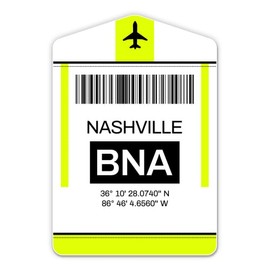 Squiddy Nashville Airport Code BNA Luggage Tag Style - Vinyl Sticker Decal for Phone, Laptop, Water Bottle (3" high)