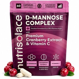 D Mannose and Cranberry Capsules 1000mg | UTI & Cystitis Support for Women | 60 D-Mannose Tablets with Cranberry Extract & Vitamin C | Bladder & Urinary Tract Health