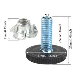 TOVOT 4 Pairs M8 27mm Furniture Levelers Adjustable Leveling Foot Furniture Table Chair Legs T-Nuts for Furniture (4 PCS Furniture Leg Screws & 4 PCS T-Nuts)