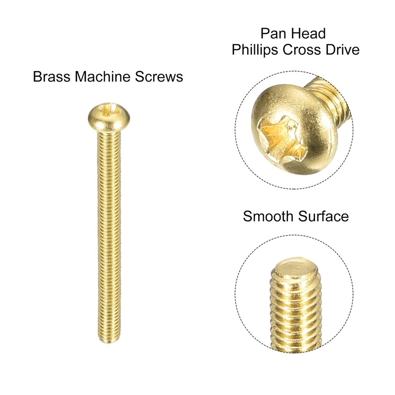 sourcing map Brass Machine Screws, M3x30mm Phillips Pan Head Fastener