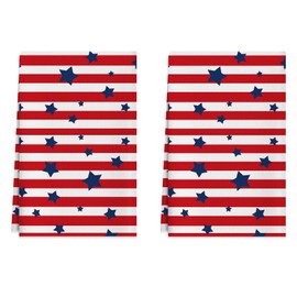 XCHI Red and White Stripes America Stars Patriotic 4th of July Memorial Day Independence Day Kitchen Towels Dish Towels 18x26 Inch Set of 2 Home Decorations Hand Towels Drying Dishcloth