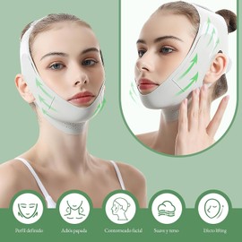 Faja Papada Facial Lifting, Reutilizable Faja para Papada Mujer, Faja Facial para Dormir,Correa Facial para V-Lifting, Reductor de Papada V con Banda Ajustable - Moldeador Facial (Verde)