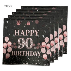 Happy 90th Birthday Plates and Napkins Party Supplies, 16pcs Plates and 20pcs Napkins 90th Birthday Party Tableware Decorations for Women Black and Rose Gold
