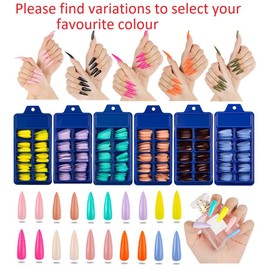 Amni 100 x Natural Look False Nail Tips 10 Sizes Matte Full Cover Long Stiletto/Pointy Fake Nails Art Manicure UK (PINK COFFIN NAILS)