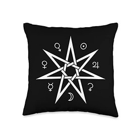 Ritual Moon 7 Pointed Heptagram Fairy Star with Planet Signs Throw Pillow, 16x16, Multicolor