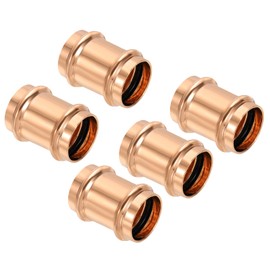 PATIKIL 1" x 1" Copper Press Fittings, 5 Pcs Straight Pressure Copper Pipe Fitting Zero Lead P x P Coupling Connector with Stop for Copper Tube Connection, Plumbing