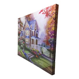 BANBERRY DESIGNS Country Cottage Lighted Canvas Print - Beautiful Nature LED Filled Scene - Battery-Operated -16" x 12"