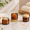 24 Pack 2 oz Amber Glass cosmetic Jars with Woodgrain