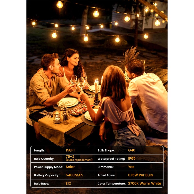 Brightown 158FT Solar String Lights Outdoor with Remote and 77