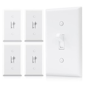 ELEGRP Single Pole Toggle Light Switch with Plate, 15 Amp, 120 Volt, Quiet Switch, in Wall On/Off, Self-Grounding, Residential and Commercial Grade, UL (5 Pack, Glossy White)