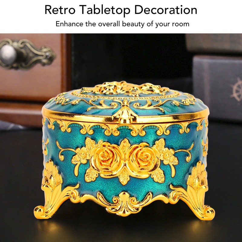 Retro Round Trinket Storage Organizer with Rose Pattern Round Metal