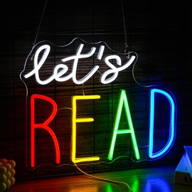 BNEMCEZH Let’s Read Neon Sign Multicolored Reading Led Neon Light Sign for Wall Decor Read Book Led Light Up Sign for Classroom Bookstore Reading Corner Home Wall Neon Decor (Dimmable USB)