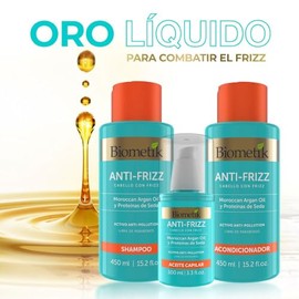 Biometik, Kit Anti-frizz, Shampoo, Acondicionador y Aceite Capilar, Elimina el Frizz, Desenredo Inmediato y Máxima Hidratación, Rellena las Puntas par