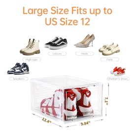Clemate Storage Box,Set of 8, Clear Plastic Stackable,Drop Front Shoe Box with Clear Door, Organizer and Containers For Sneaker Display,Fit up to US Size 12(13.4”x 9.84”x 7.1”)