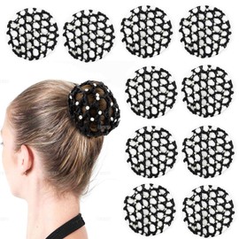 AUEAR Hair Accessory, 10 Pack Handmade Crochet Bun Cover Snood Hair Net with Pearls Decor, Elastic Hair Net, For Ballet Dance Skating, 10cm in Diameter, Black, Unisex