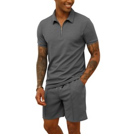 CTU Men's Tracksuit Polo Shirt and Shorts 2 Pieces Summer Outfits Sportswear Sweatsuits, gray