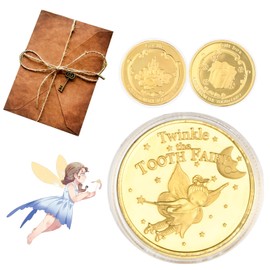 Dewocke Tooth Fairy Gift Set, Gold Fairy Coins for Kids, With Vintage kraft Paper Envelopes and Letter Paper, Tooth Receipts, Ideal First Tooth Souvenir and Keepsake, Reward for Lost Tooth, Set of 2