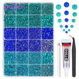 qiipii Diamantes de imitación de resina de cristal de 2 mm a 6 mm, serie azul, 3 colores, con pegamento de joyería B7000 para deslumbrar, manualidades, piedras de parte trasera plana, diamantes para