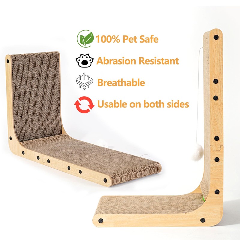 L-Shaped Cardboard Cat Scratcher 2-Pack 23.6 Inch Board with Ball