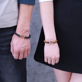 COAI World Map Charm Matte Onyx Tiger Eye Matching Couples Long Distance Bracelets