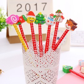 STOBOK Pack of 24 Pencil with Eraser Christmas Theme Colourful Cartoon Kids Pencils Office School Stationery
