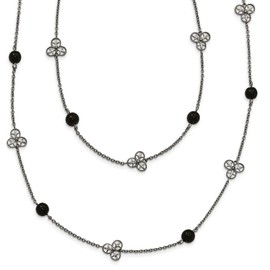 Solid Stainless Steel Black Acrylic Bead Necklace Chain 33"