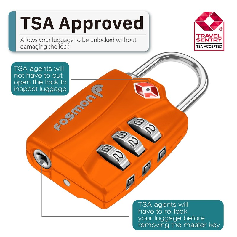 Fosmon TSA Accepted Luggage Locks (4-Pack), Open Alert Indicator TSA