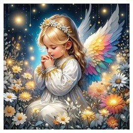 hill froeistung Little Angel Diamond Painting Kits for Adults, Flower Diamond Art for Beginners, 5D DIY Full Drill Round Gem Art Craft Home Wall Decor Gift 12x12 inch