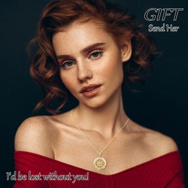 Rose Compass Birthstone Necklace for Women I'd be Lost Without You Compass Jewelry Gift for Wife Anniversary Her Birthday Gifts Girlfriend Valentines Day Gift Mom Mother's Day Grandma Christmas Gifts, Yellow Gold, Cubic Zirconia