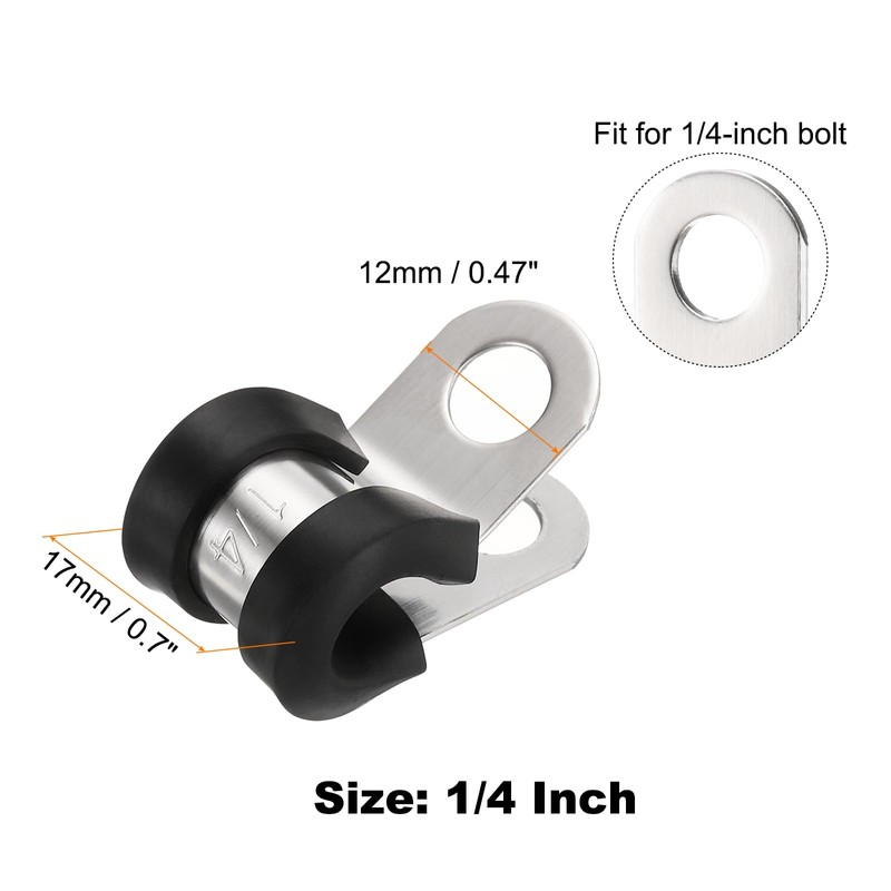 HARFINGTON 12pcs 304 Stainless Steel Cable Clamps 1/4 Inch Rubber