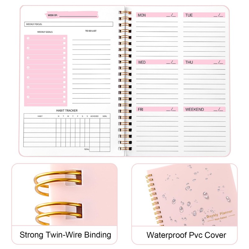 Weekly Planner Notebook, Undated A5 To Do List Notebook 52