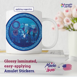 Feng Shui Amulet Sticker with Blue Rhino and Elephant, Feng Shui Symbol of Burglary Prevention, Set of 5 Pieces Decorative Stickers, 4.3 Inch Diameter