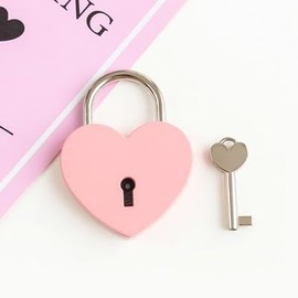 Pink Treasure Chest Padlock,Mini Love Heart Shaped Metal Lock Colorful Diary Book Security Padlock with Key for Jewelry Box Purse Handbag Cabinet Lockers Letter Box Keyed Padlocks